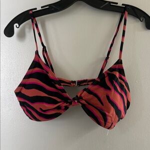 Decree Pink & Black Zebra-Print Knot Bikini Top